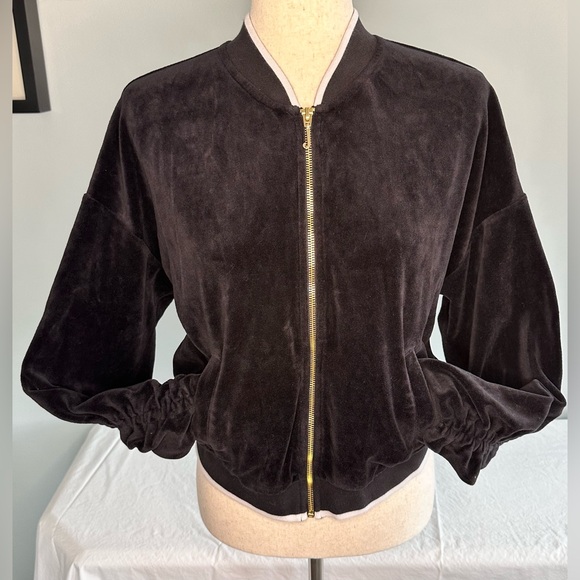 Juicy Couture Black Label Retro Varsity Stripe Black Faux Shearling Size M - Picture 1 of 15